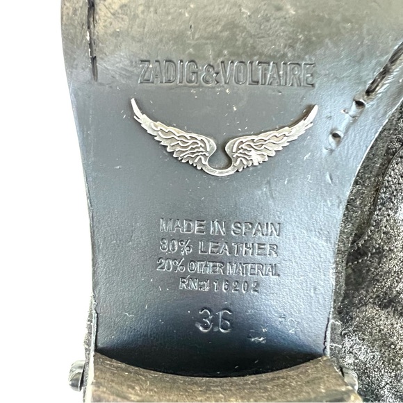 ZADIG & VOLTAIRE Black w Metallic Silver Leather Skull Gothic Ankle Boots Sz 36 - Picture 10 of 15